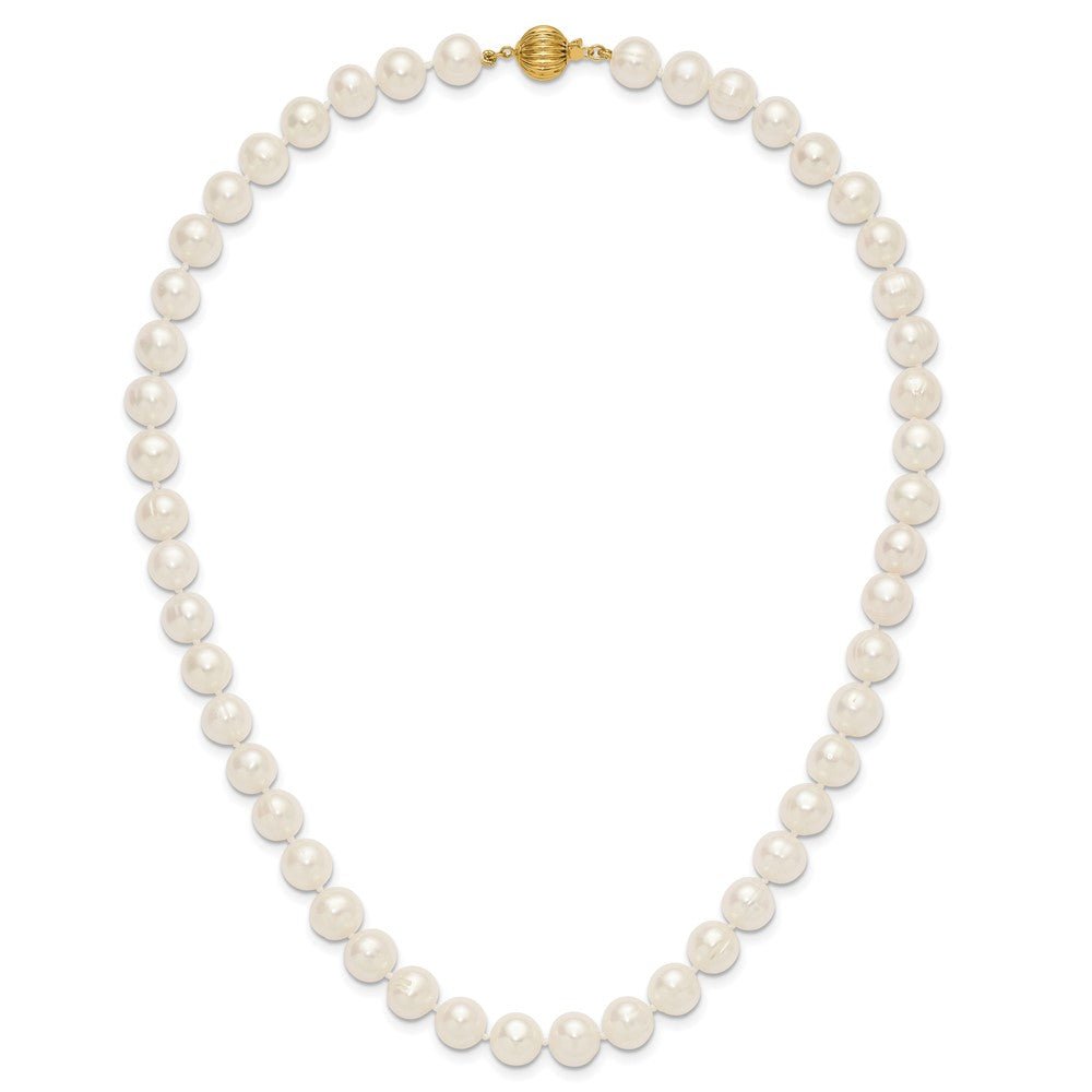 14K Yellow Gold 9-10mm Near Rnd White Freshwater Cultured Pearl 18in Necklace