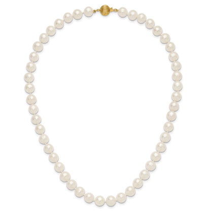 14K Yellow Gold 9-10mm Near Rnd White Freshwater Cultured Pearl 18in Necklace