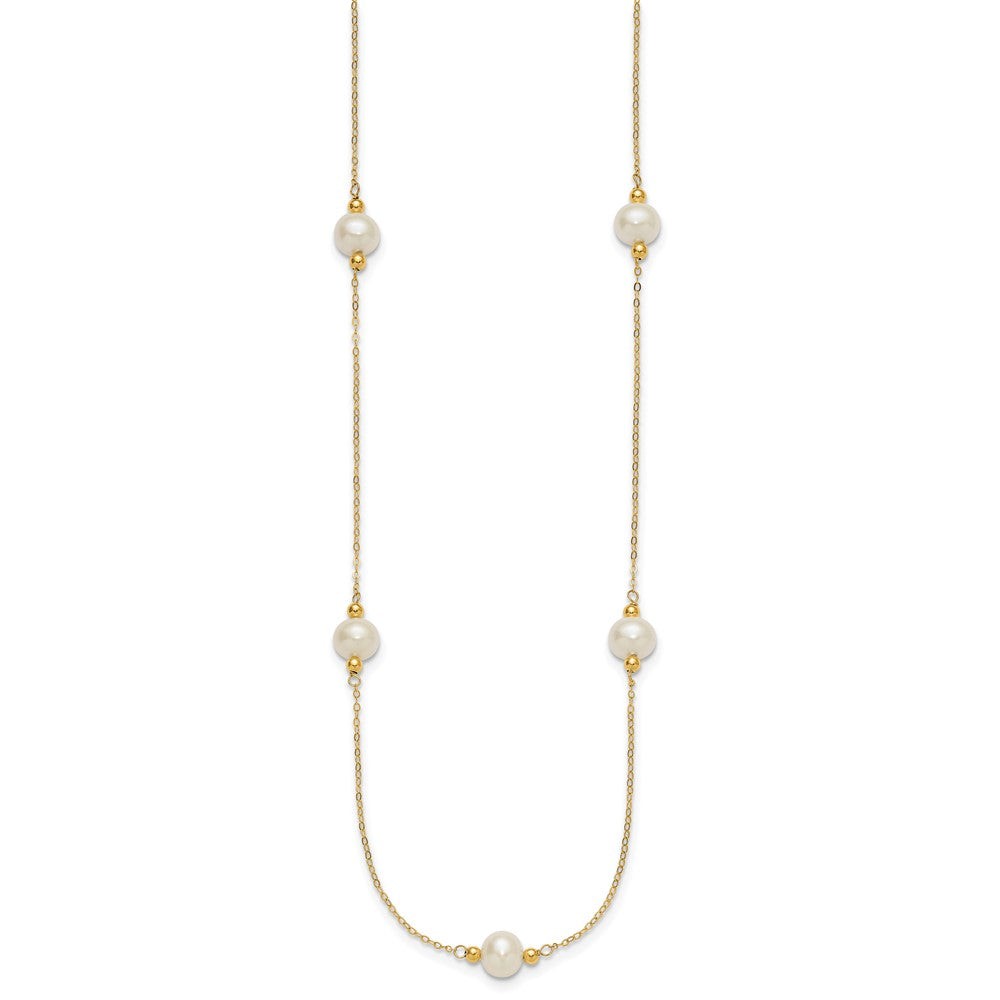 14K Yellow Gold 8-9mm Near-Round White Fwc Pearl 5 Station 18in Necklace