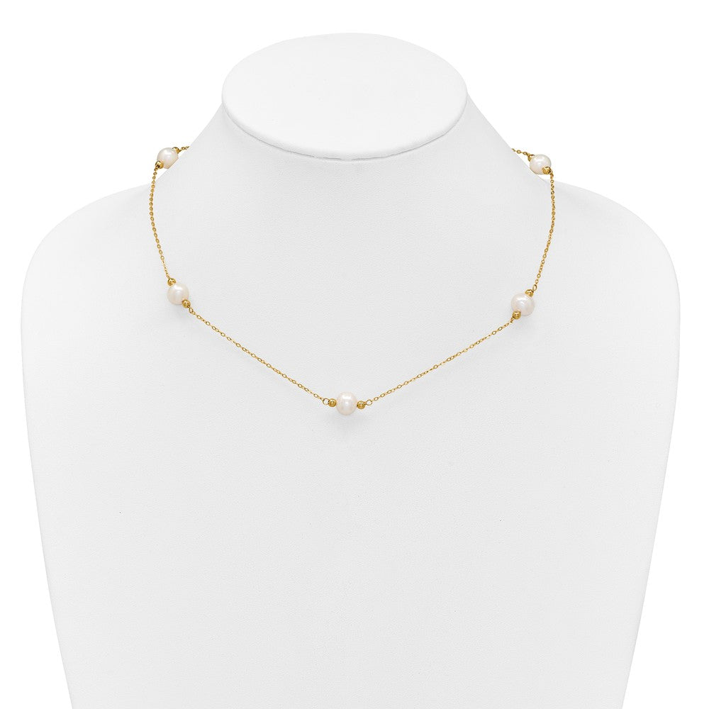 14K Yellow Gold 8-9mm Near-Round White Fwc Pearl 5 Station 18in Necklace