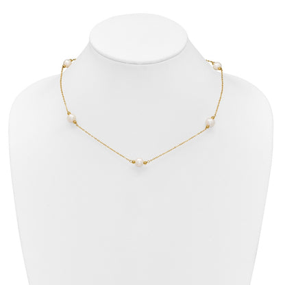 14K Yellow Gold 8-9mm Near-Round White Fwc Pearl 5 Station 18in Necklace