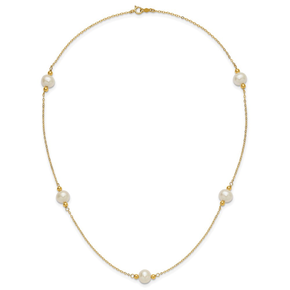 14K Yellow Gold 8-9mm Near-Round White Fwc Pearl 5 Station 18in Necklace