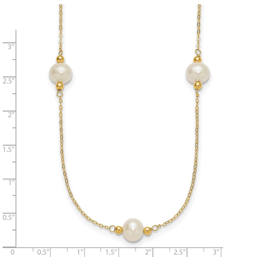 14K Yellow Gold 8-9mm Near-Round White Fwc Pearl 5 Station 18in Necklace