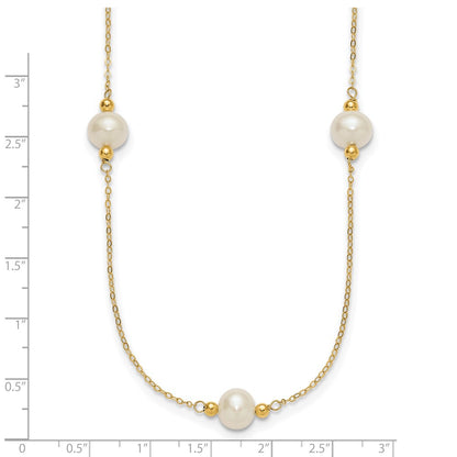 14K Yellow Gold 8-9mm Near-Round White Fwc Pearl 5 Station 18in Necklace