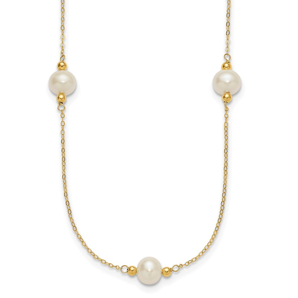 14K Yellow Gold 8-9mm Near-Round White Fwc Pearl 5 Station 18in Necklace