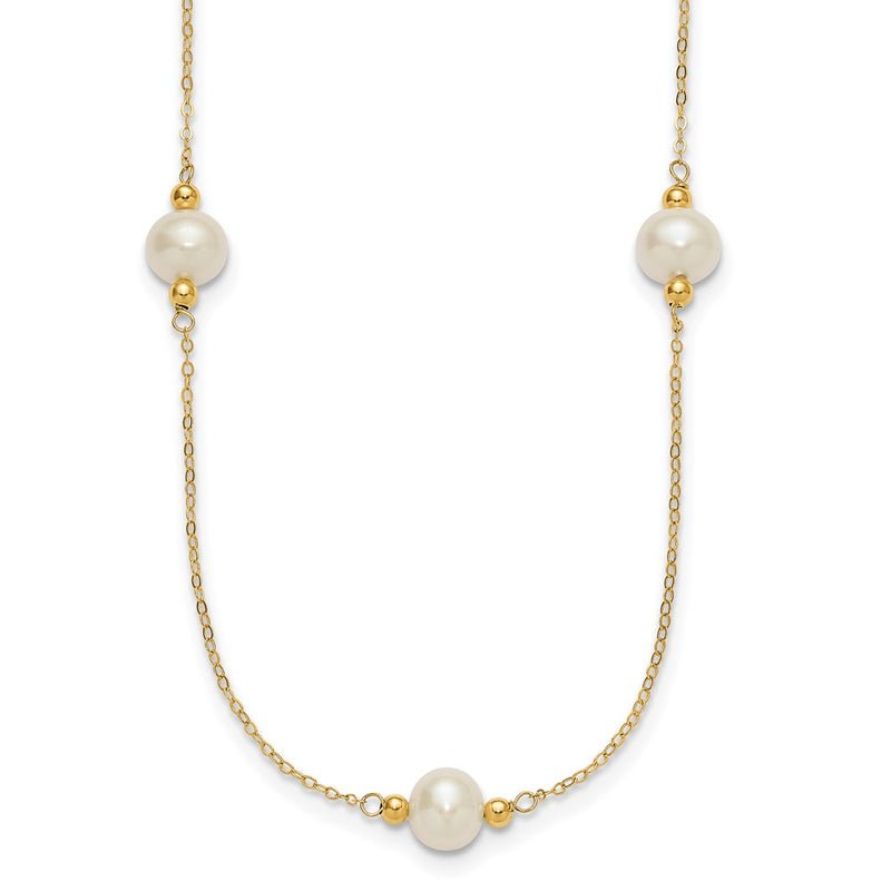 14K Yellow Gold 8-9mm Near-Round White Fwc Pearl 5 Station 18in Necklace