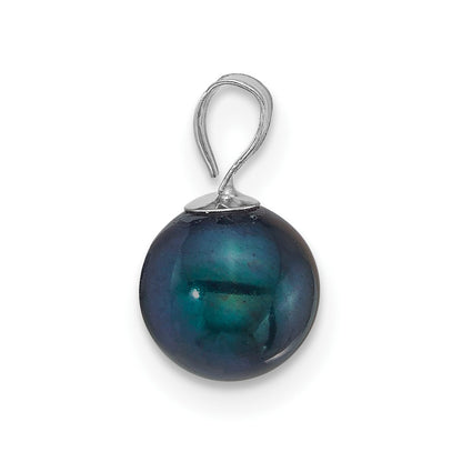 14K White Gold Wg 7-8mm Round Black Freshwater Cultured Pearl Pendant