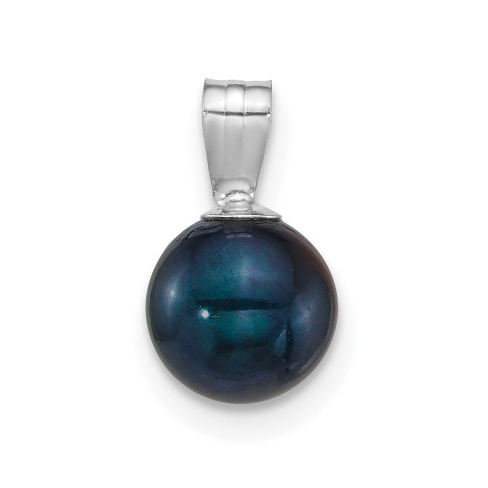14K White Gold Wg 7-8mm Round Black Freshwater Cultured Pearl Pendant