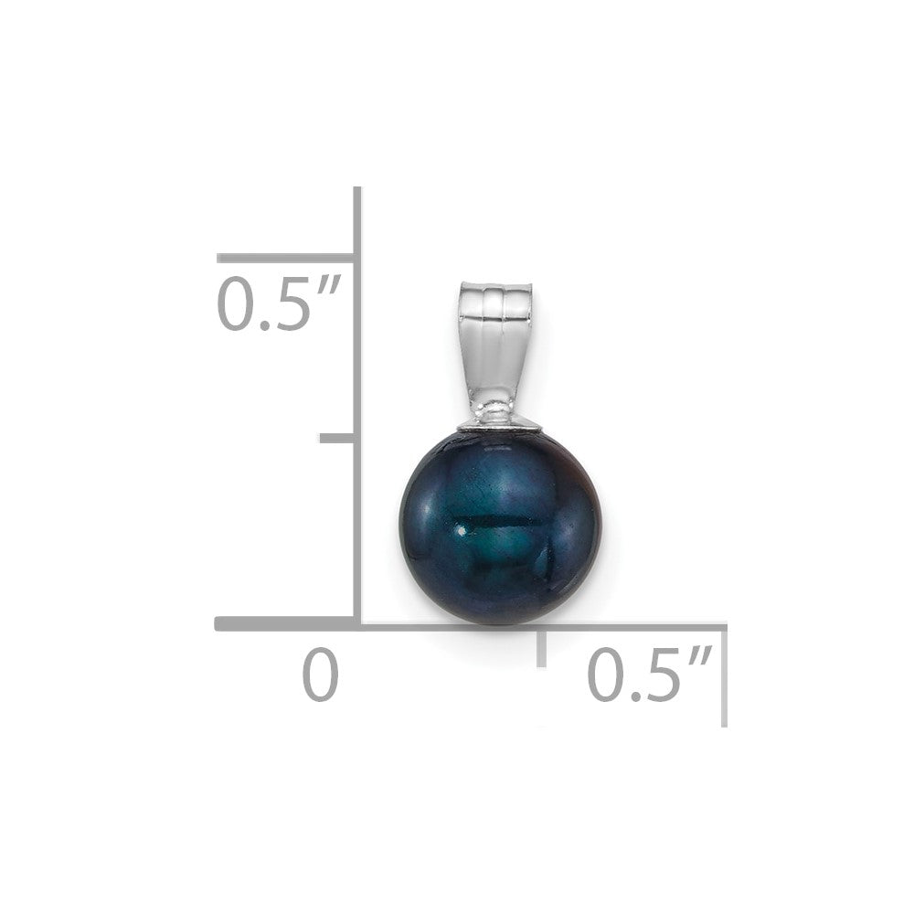 14K White Gold Wg 7-8mm Round Black Freshwater Cultured Pearl Pendant