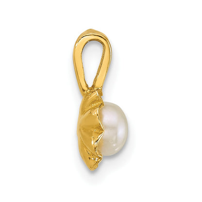 14K Yellow Gold Polished 4-5mm Button Freshwater Cultured Pearl Flower Pendant