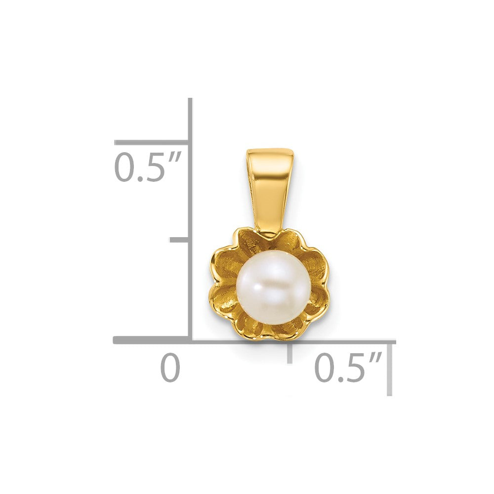 14K Yellow Gold Polished 4-5mm Button Freshwater Cultured Pearl Flower Pendant