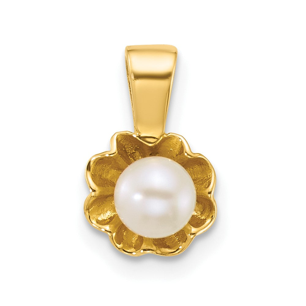 14K Yellow Gold Polished 4-5mm Button Freshwater Cultured Pearl Flower Pendant