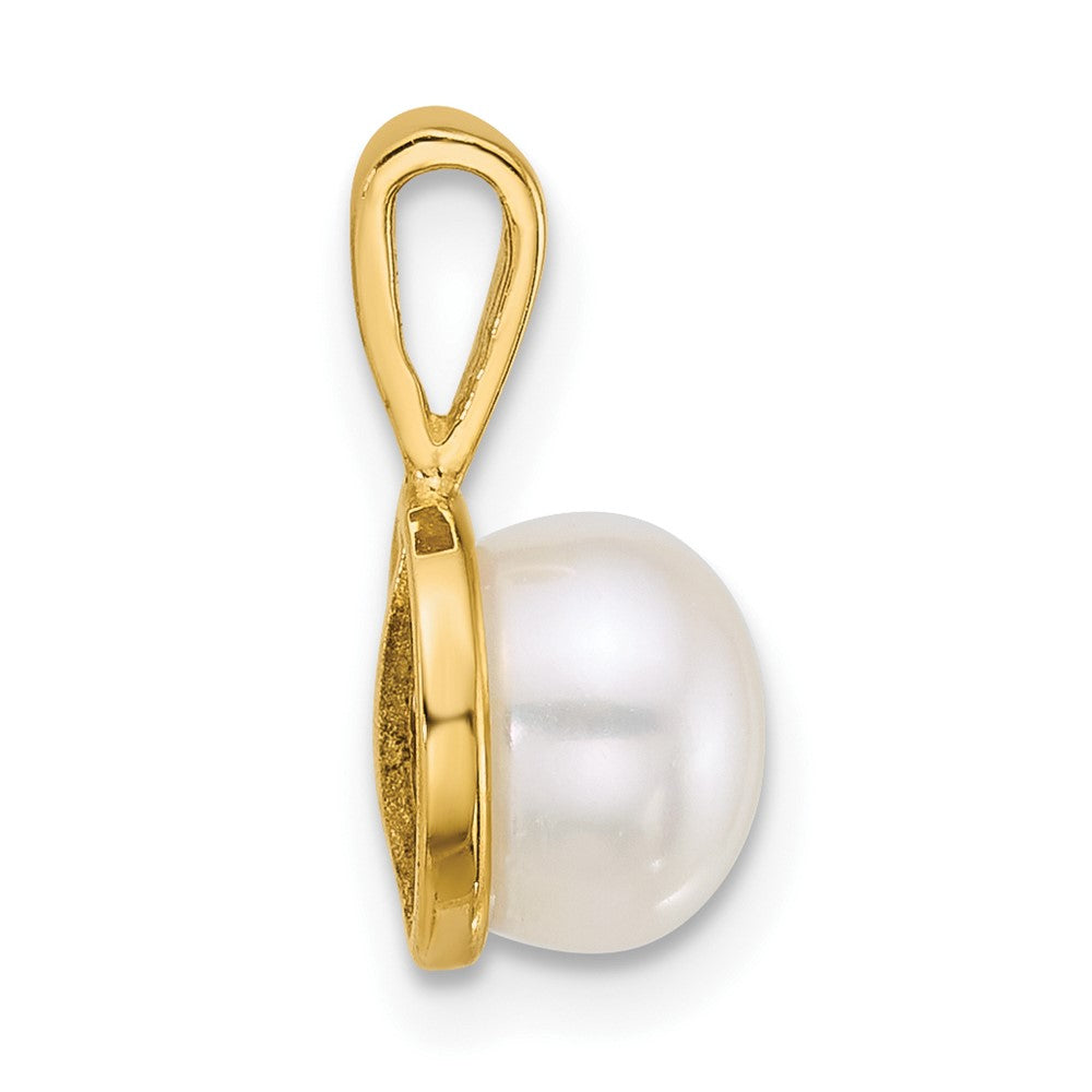 14K Yellow Gold Polished 7-8mm Button Freshwater Cultured Pearl Pendant