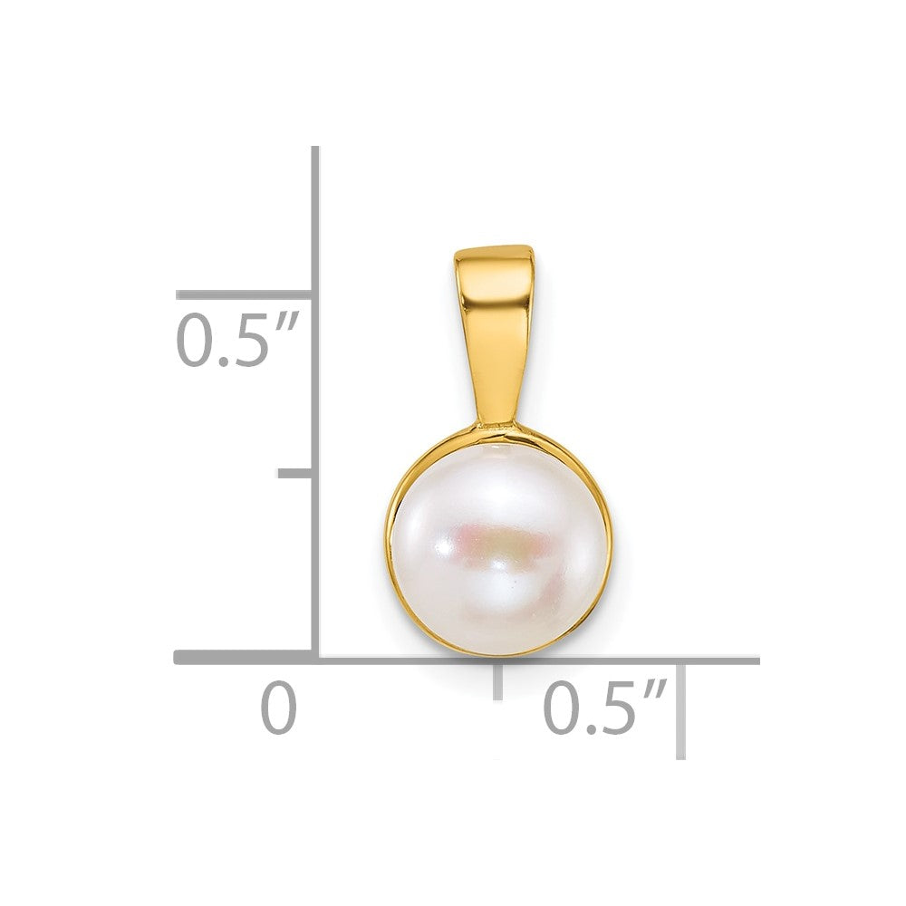 14K Yellow Gold Polished 7-8mm Button Freshwater Cultured Pearl Pendant