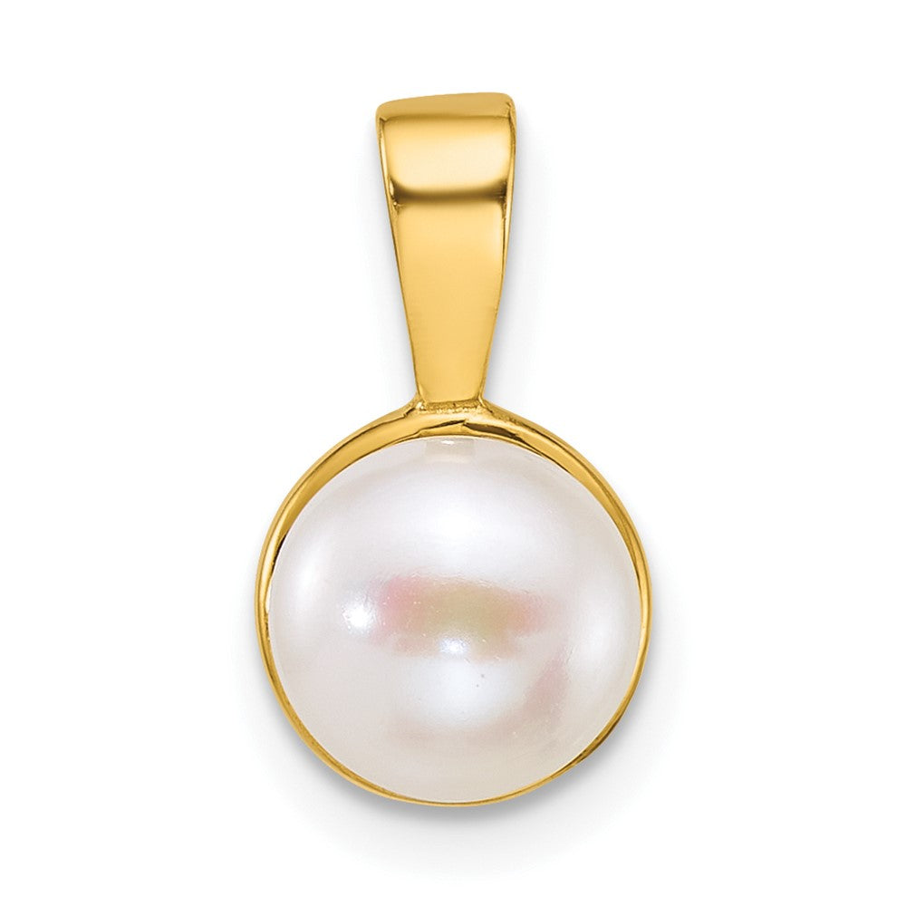 14K Yellow Gold Polished 7-8mm Button Freshwater Cultured Pearl Pendant
