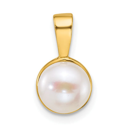 14K Yellow Gold Polished 7-8mm Button Freshwater Cultured Pearl Pendant