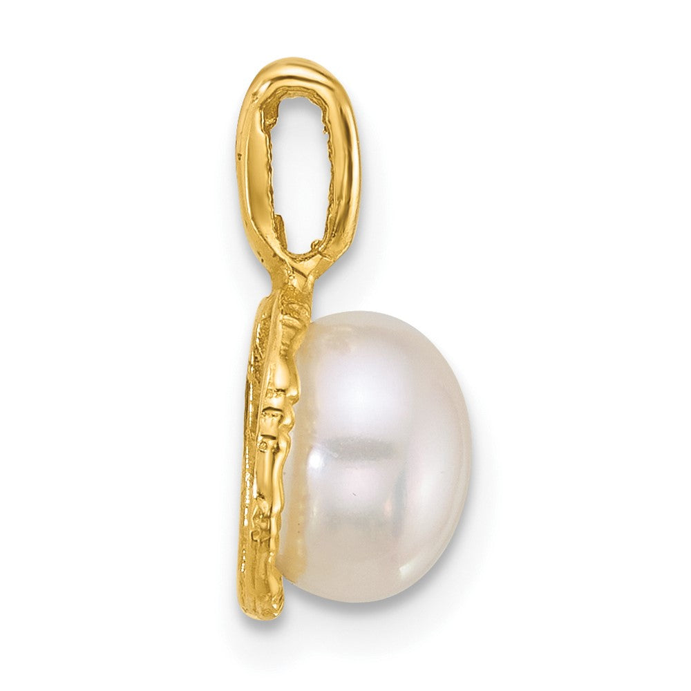 14K Yellow Gold Polished 7-8mm Button Freshwater Cultured Pearl Pendant