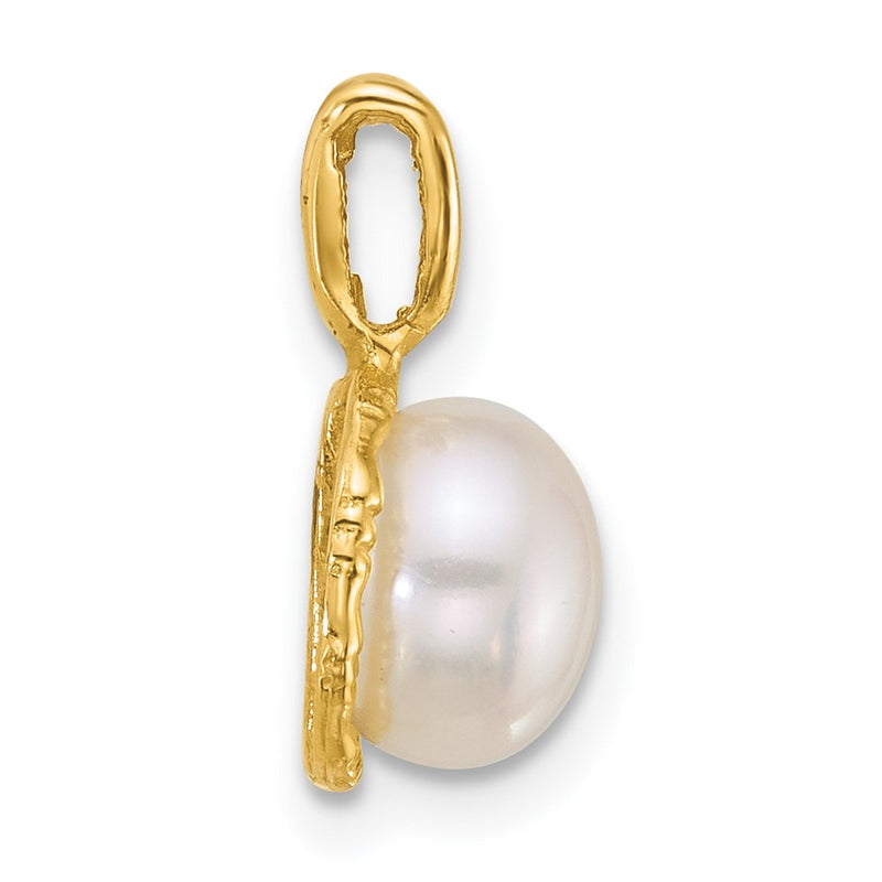 14K Yellow Gold Polished 7-8mm Button Freshwater Cultured Pearl Pendant