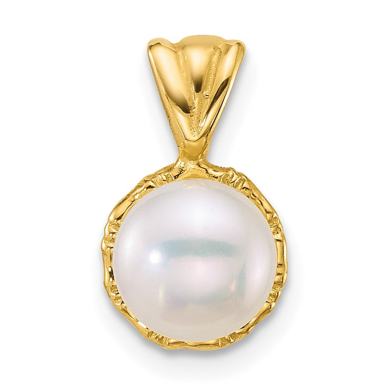 14K Yellow Gold Polished 7-8mm Button Freshwater Cultured Pearl Pendant
