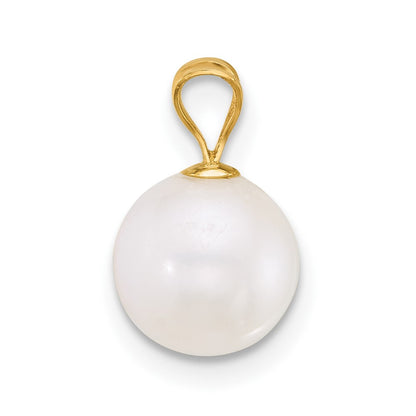 14K Yellow Gold 8-9mm Round White Freshwater Cultured Pearl Pendant