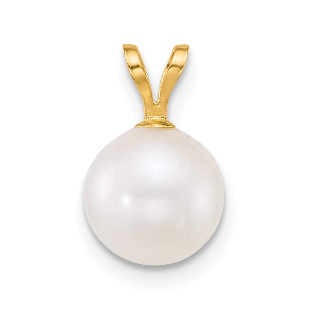 14K Yellow Gold 8-9mm Round White Freshwater Cultured Pearl Pendant