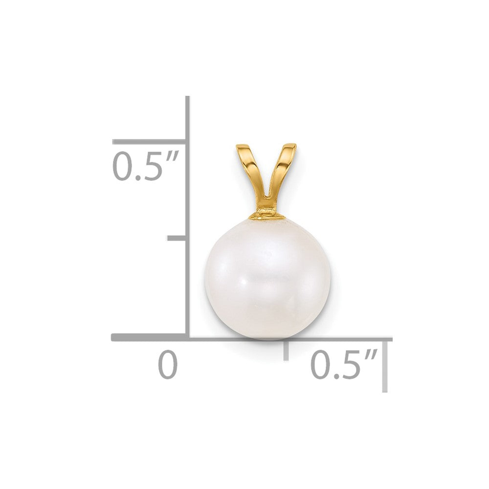 14K Yellow Gold 8-9mm Round White Freshwater Cultured Pearl Pendant