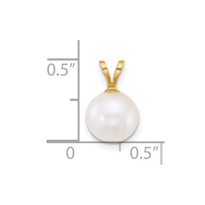 14K Yellow Gold 8-9mm Round White Freshwater Cultured Pearl Pendant