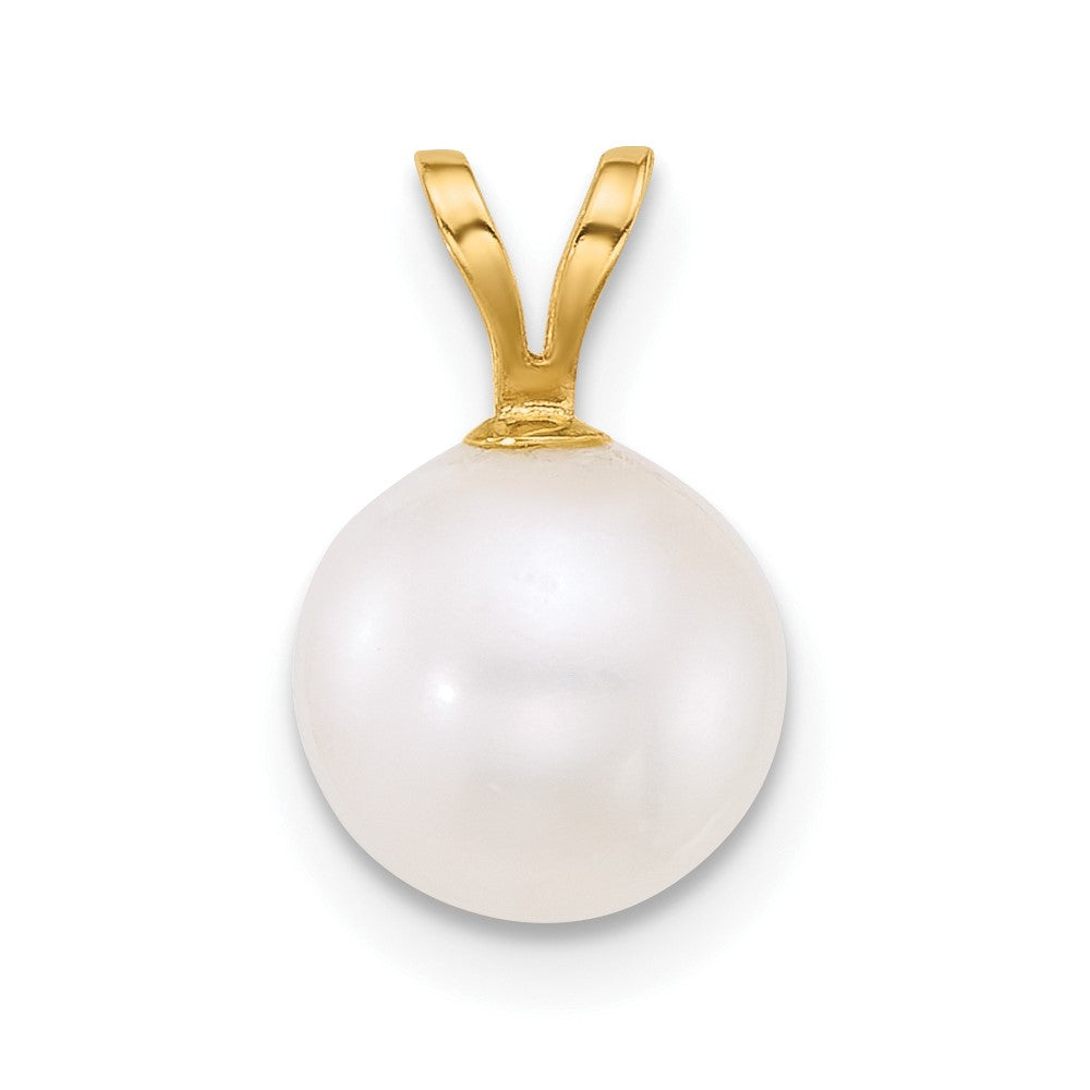 14K Yellow Gold 8-9mm Round White Freshwater Cultured Pearl Pendant