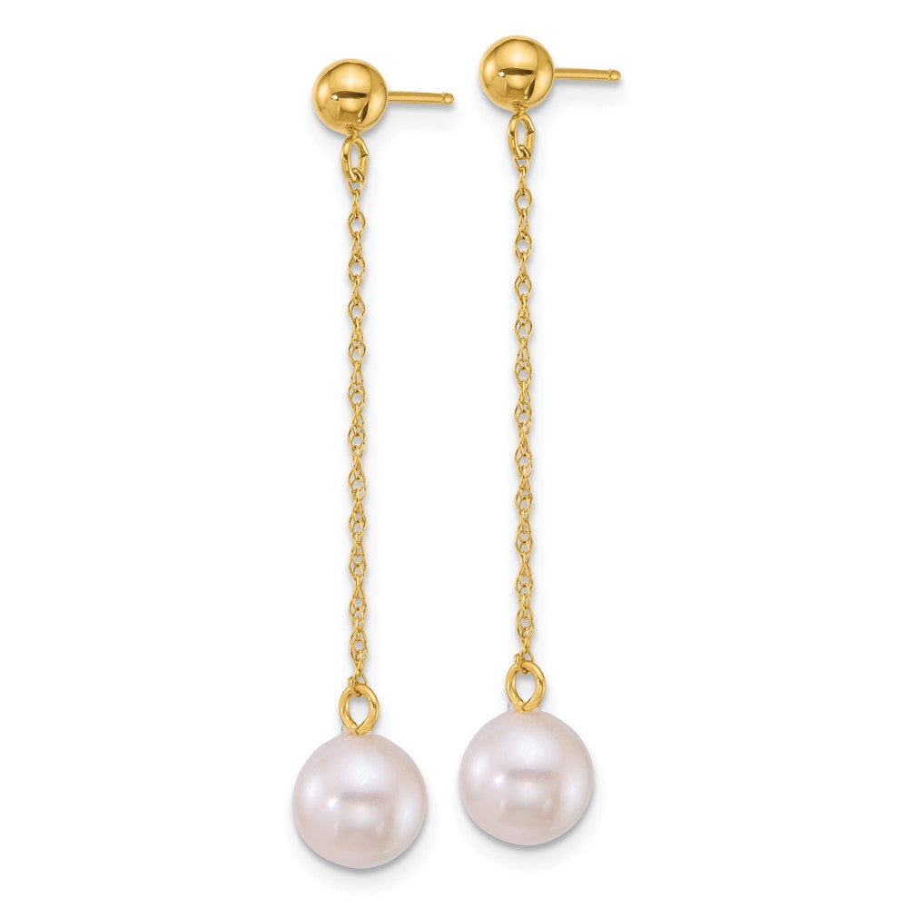 14K Yellow Gold 6.5-7mm White Rnd Akoya Saltwater Cultured Pearl Dangle Earrings