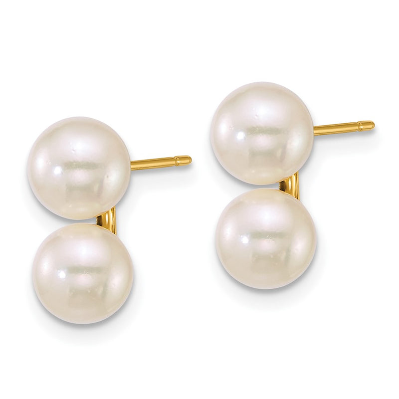 14K Yellow Gold 6-7mm White Rnd Akoya Saltwater Cultured Double Pearl Earrings