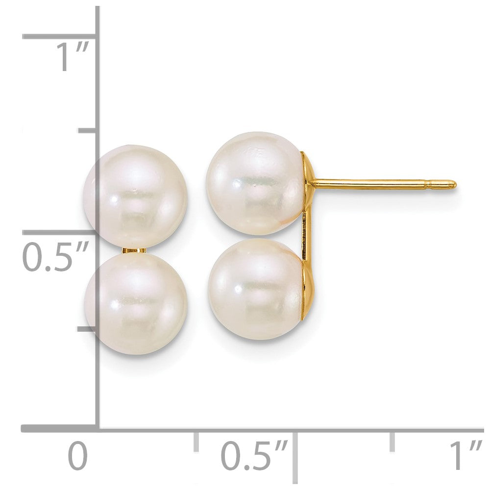 14K Yellow Gold 6-7mm White Rnd Akoya Saltwater Cultured Double Pearl Earrings