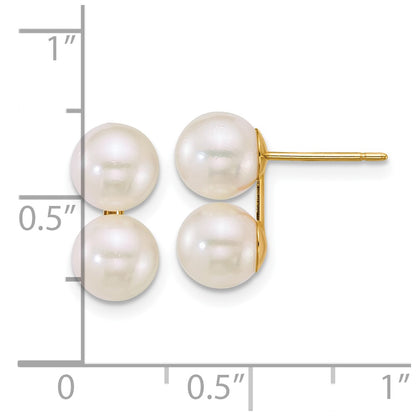 14K Yellow Gold 6-7mm White Rnd Akoya Saltwater Cultured Double Pearl Earrings