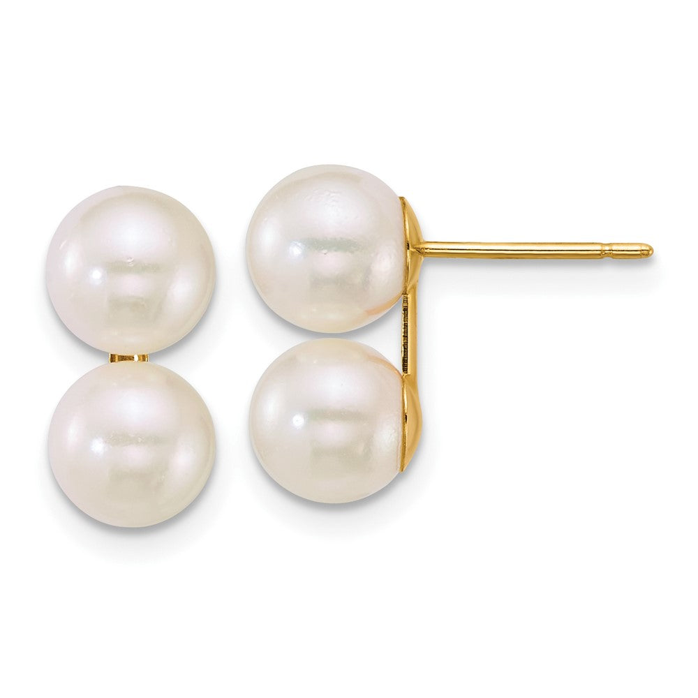 14K Yellow Gold 6-7mm White Rnd Akoya Saltwater Cultured Double Pearl Earrings