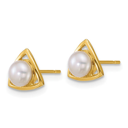 14K Yellow Gold Polished 4-5mm Button Freshwater Cultured Pearl Triangle Post Earrings