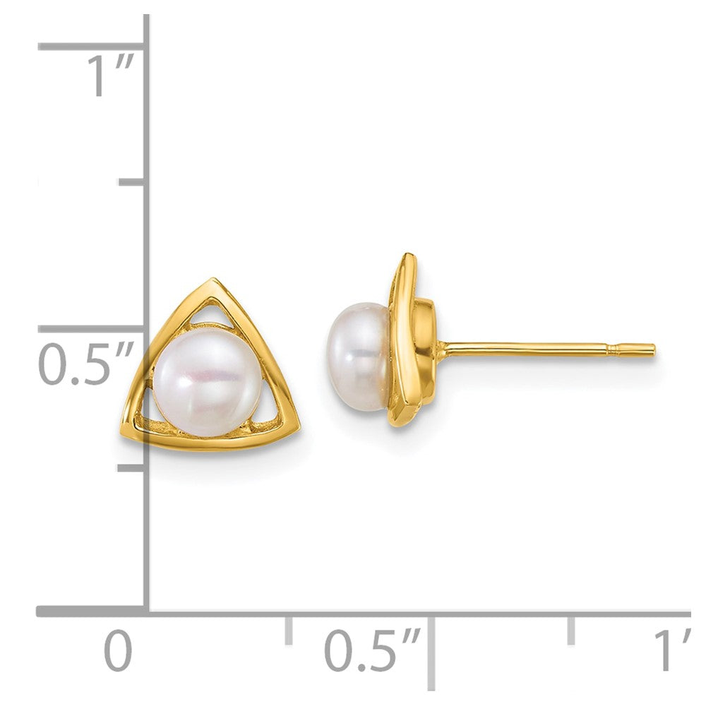 14K Yellow Gold Polished 4-5mm Button Freshwater Cultured Pearl Triangle Post Earrings