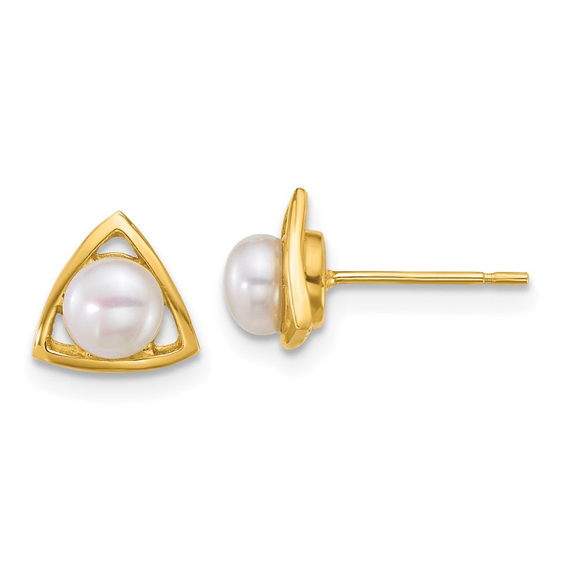 14K Yellow Gold Polished 4-5mm Button Freshwater Cultured Pearl Triangle Post Earrings