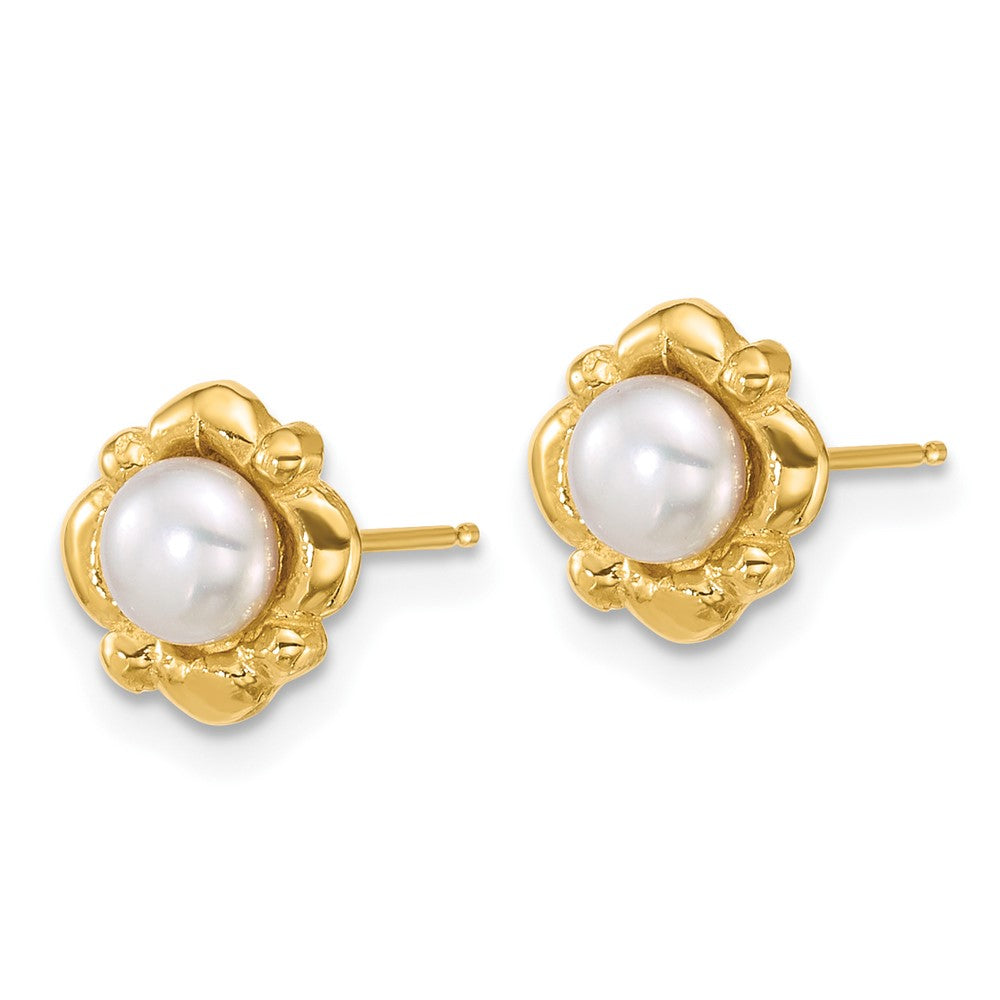 14K Yellow Gold Polished 4-5mm Button White Freshwater Cultured Pearl Earrings