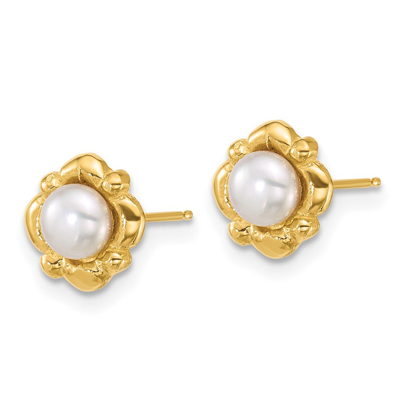 14K Yellow Gold Polished 4-5mm Button White Freshwater Cultured Pearl Earrings