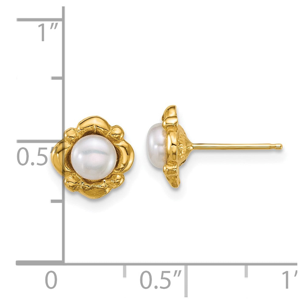 14K Yellow Gold Polished 4-5mm Button White Freshwater Cultured Pearl Earrings