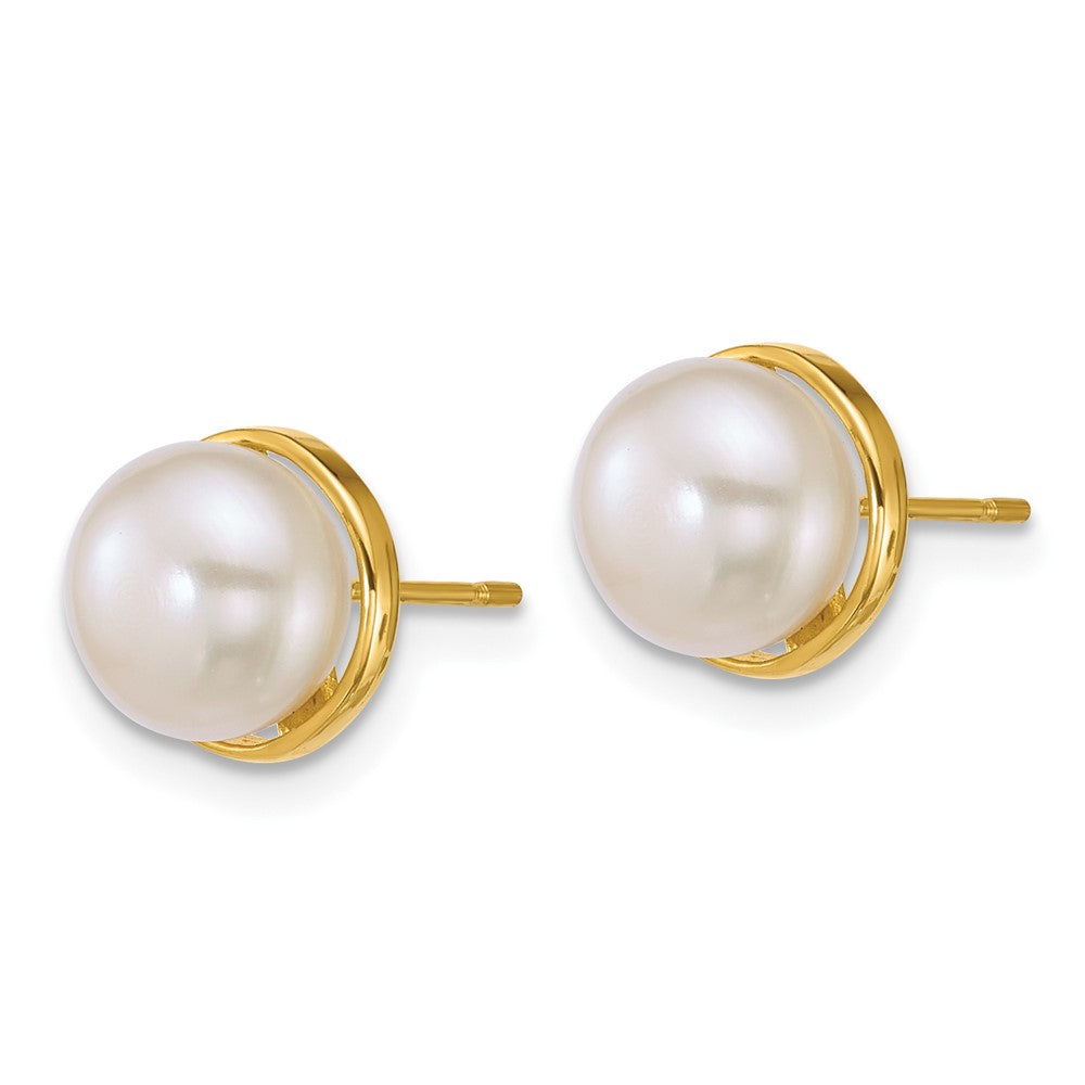 14K Yellow Gold Polished 7-8mm Button Freshwater Cultured Pearl Post Earrings