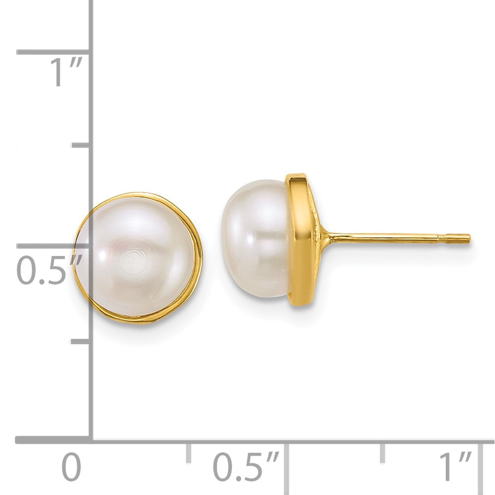 14K Yellow Gold Polished 7-8mm Button Freshwater Cultured Pearl Post Earrings