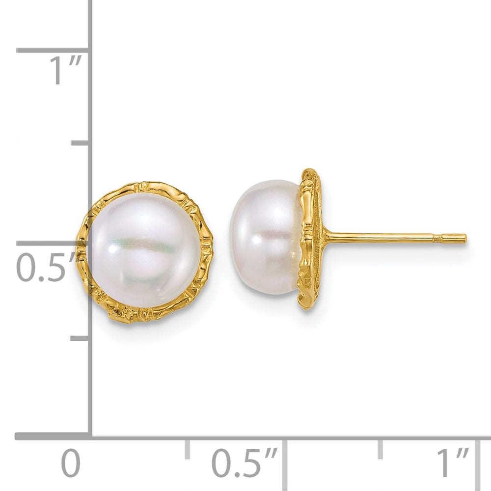 14K Yellow Gold Polished 7-8mm Button Freshwater Cultured Pearl Post Earrings