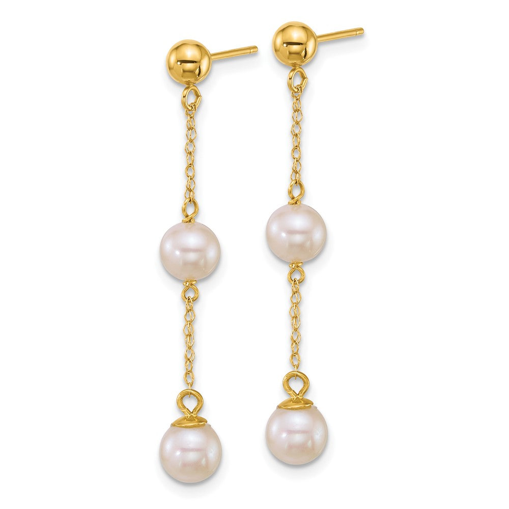 14K Yellow Gold 5-6mm Rnd Wht Freshwater Cultured Pearl Post Dangle Earrings