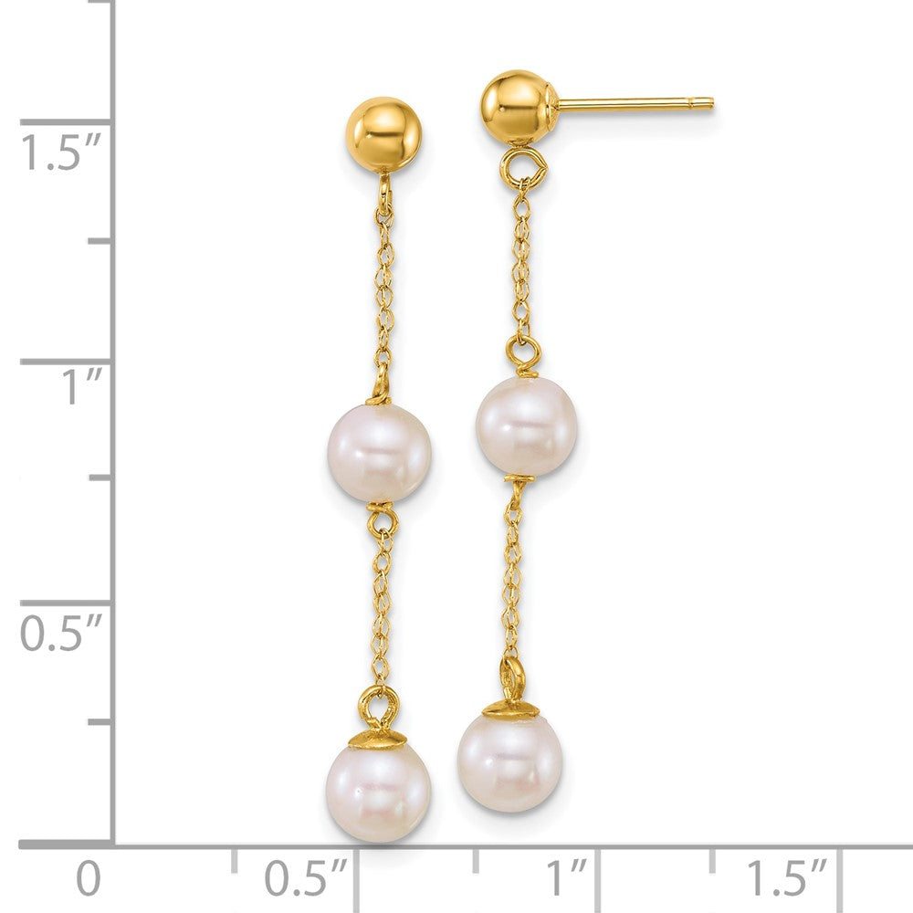 14K Yellow Gold 5-6mm Rnd Wht Freshwater Cultured Pearl Post Dangle Earrings