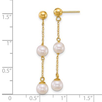 14K Yellow Gold 5-6mm Rnd Wht Freshwater Cultured Pearl Post Dangle Earrings