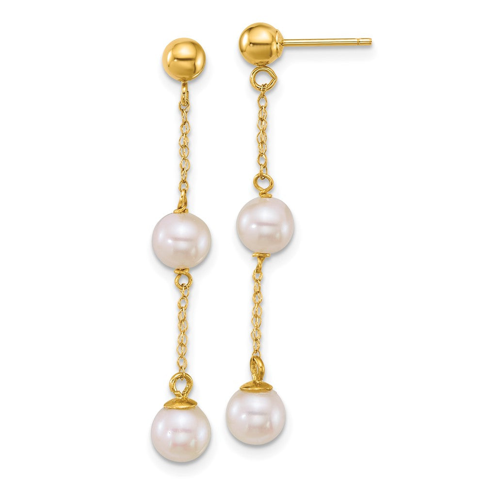 14K Yellow Gold 5-6mm Rnd Wht Freshwater Cultured Pearl Post Dangle Earrings