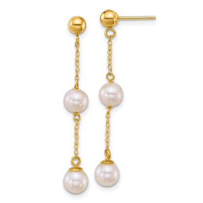 14K Yellow Gold 5-6mm Rnd Wht Freshwater Cultured Pearl Post Dangle Earrings