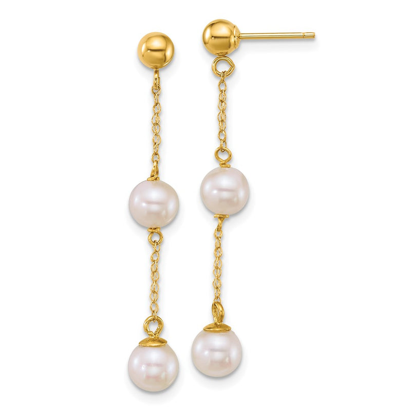 14K Yellow Gold 5-6mm Rnd Wht Freshwater Cultured Pearl Post Dangle Earrings