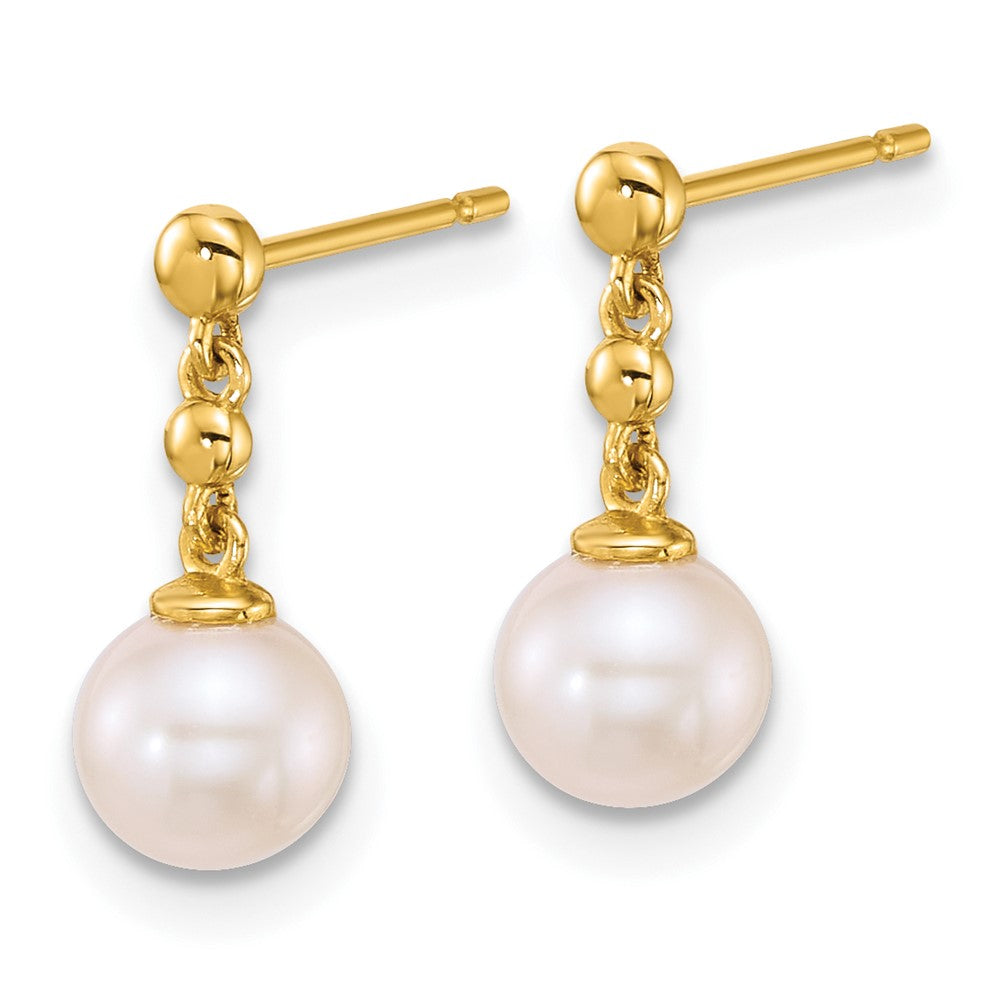 14K Yellow Gold Polished Freshwater Cultured Pearl Post Dangle Earrings