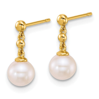 14K Yellow Gold Polished Freshwater Cultured Pearl Post Dangle Earrings